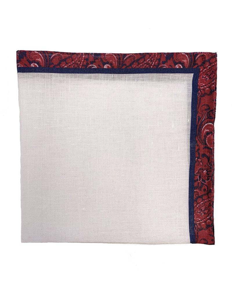 FAZZOLETTO LINEN POCKET SQUARE COLOR PAISLEY BORDER