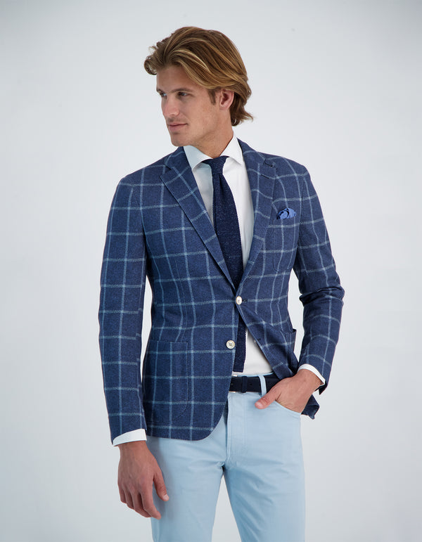FREETIME LINEN COTTON KNIT WINDOWPANE BLAZER