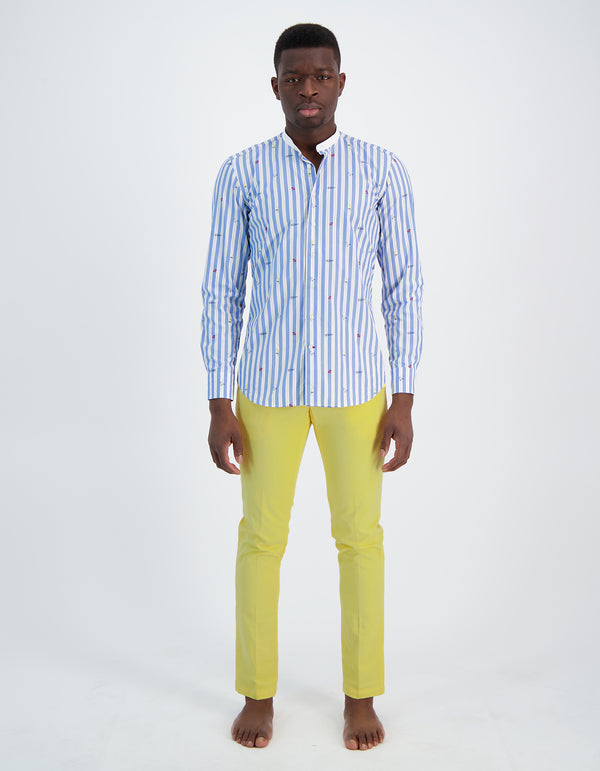 MONACO LUXURY SENEQUIER CHAIR TROPEZIEN FIL COUPE STRIPE WHITE COLLAR SHIRT	SKY
