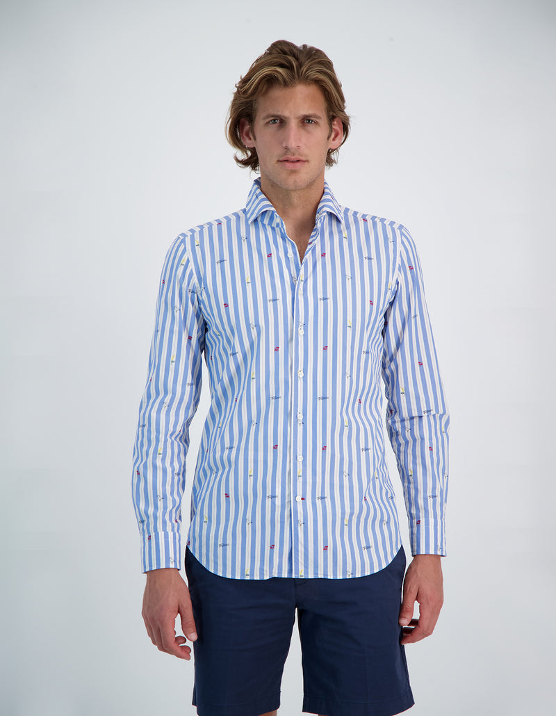 LAPO LUXURY SENEQUIER CHAIR TROPEZIEN FIL COUPE STRIPE ONE PIECE SPREAD COLLAR SHIRT