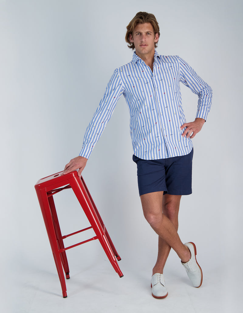 LAPO LUXURY SENEQUIER CHAIR TROPEZIEN FIL COUPE STRIPE ONE PIECE SPREAD COLLAR SHIRT