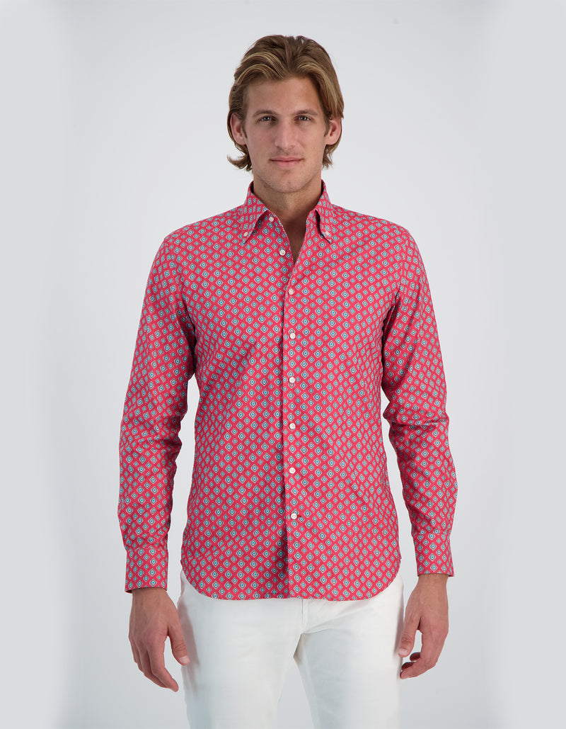 MONCEAU LUXURY LINEN FLORAL PRINT ONE PIECE BUTTON DOWN COLLAR SHIRT