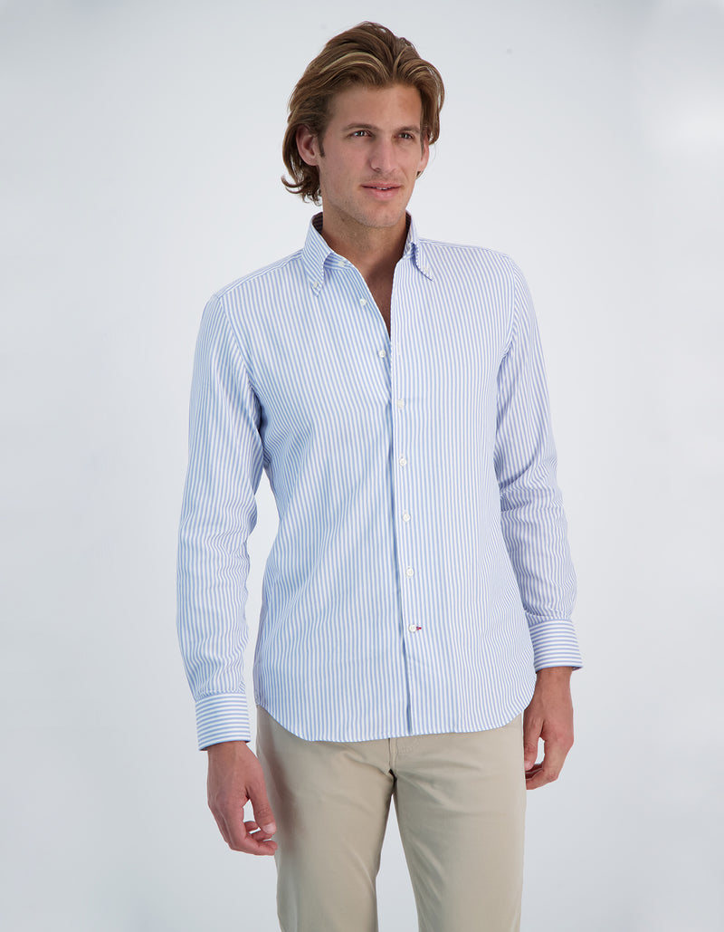 DOBBY STRIPE BUTTON DOWN COLLAR SHIRT