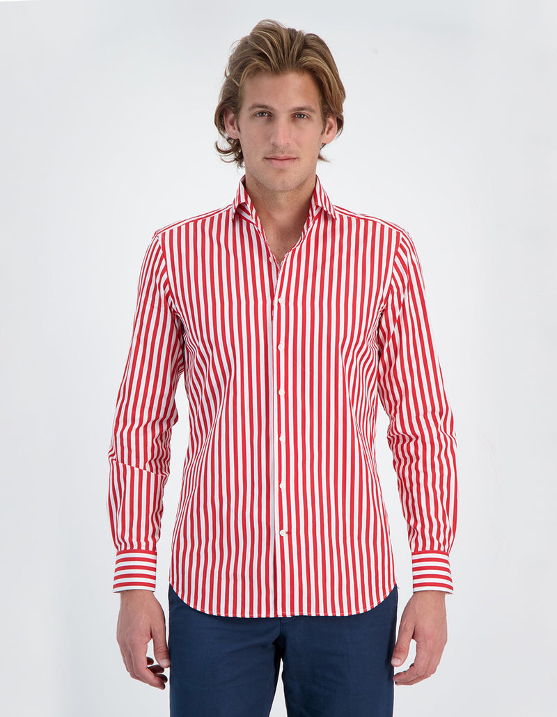 LAPO LUXURY POPLIN STRIPE ONE PIECE SPREAD COLLAR SHIRT