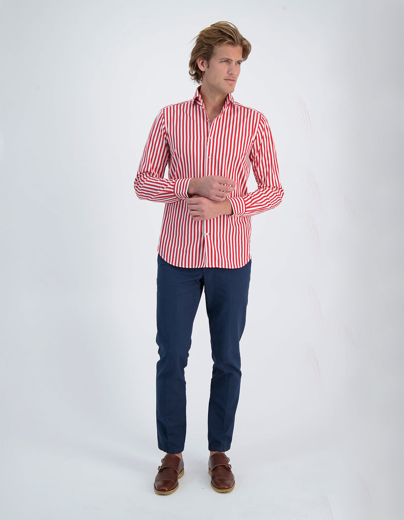 LAPO LUXURY POPLIN STRIPE ONE PIECE SPREAD COLLAR SHIRT