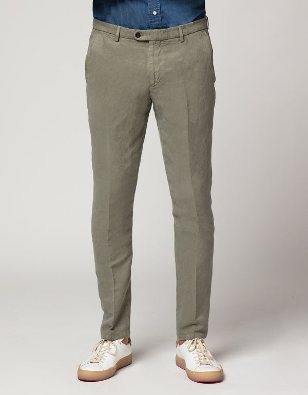 CREMIEUX MADE IN EUROPE COTTON STRETCH PANTS FADED OLIVE