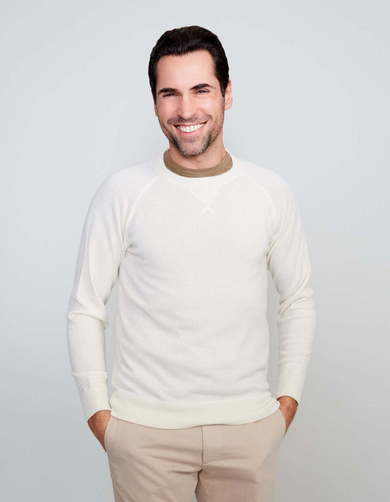 CREMIEUX ECRU CASHMERE CREW NECK SWEATER