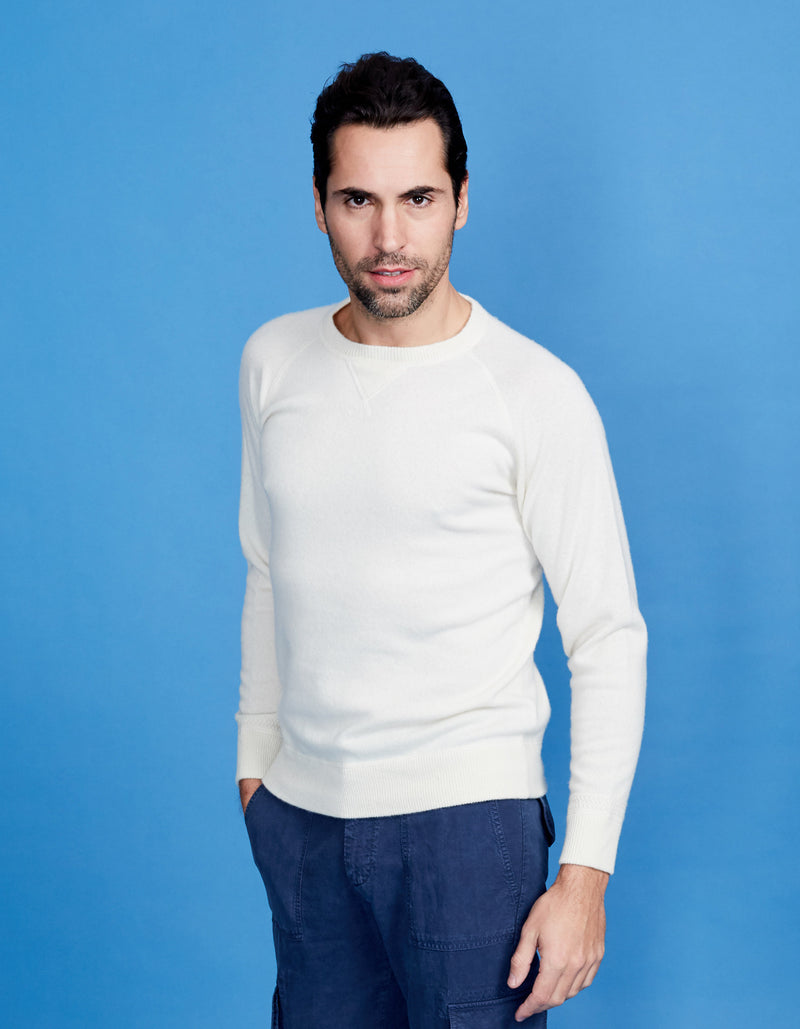 CREMIEUX ECRU CASHMERE CREW NECK SWEATER