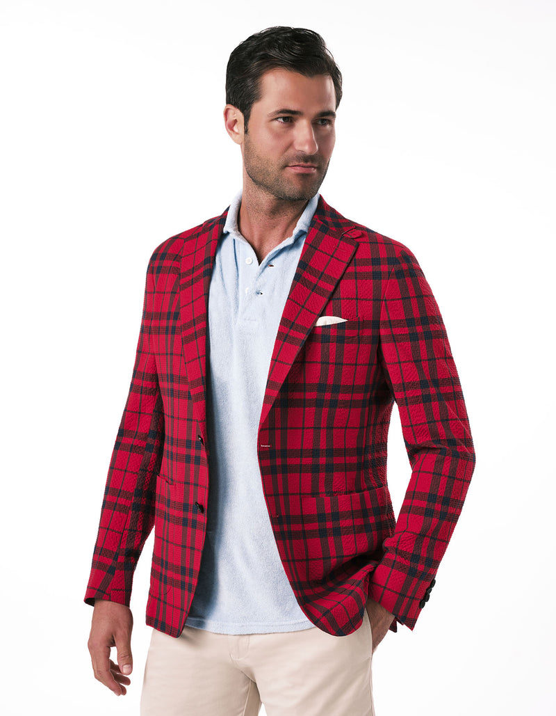 PLAID SEERSUCKER BLAZER RED