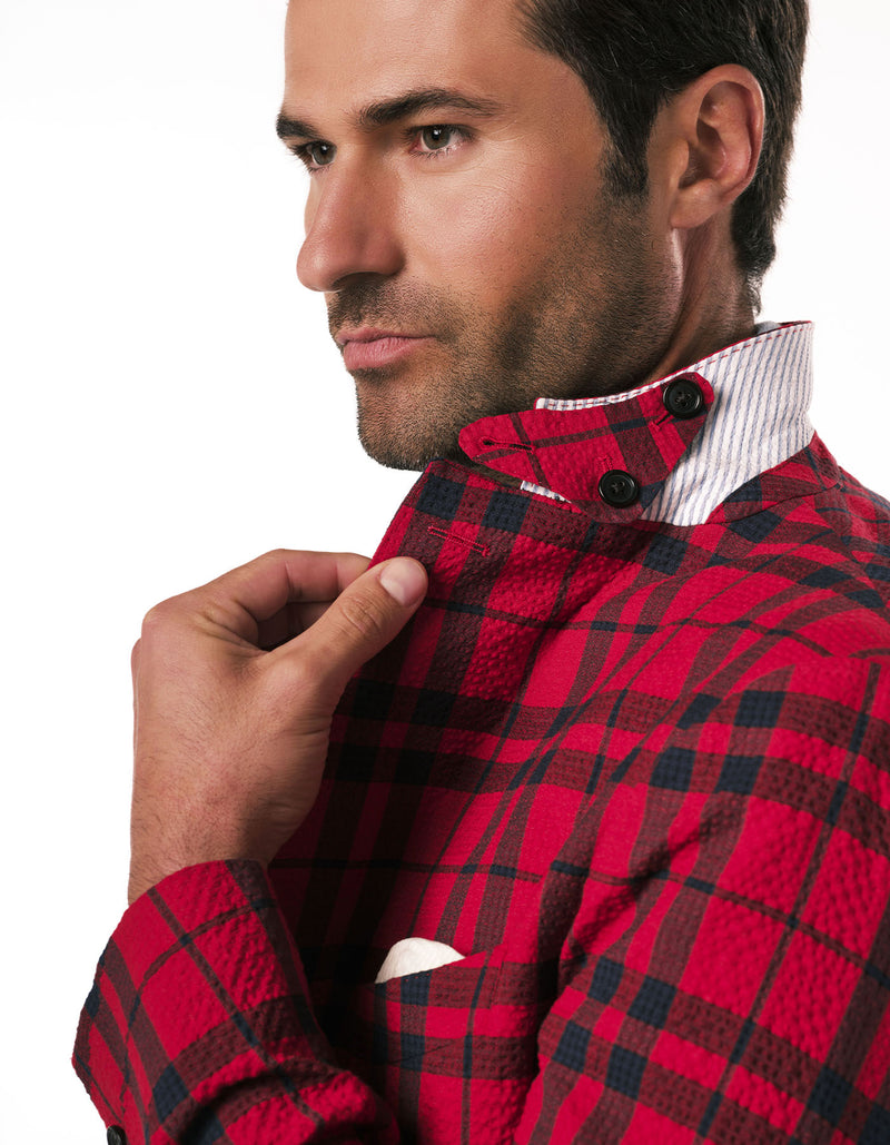 PLAID SEERSUCKER BLAZER UNDER COLLAR
