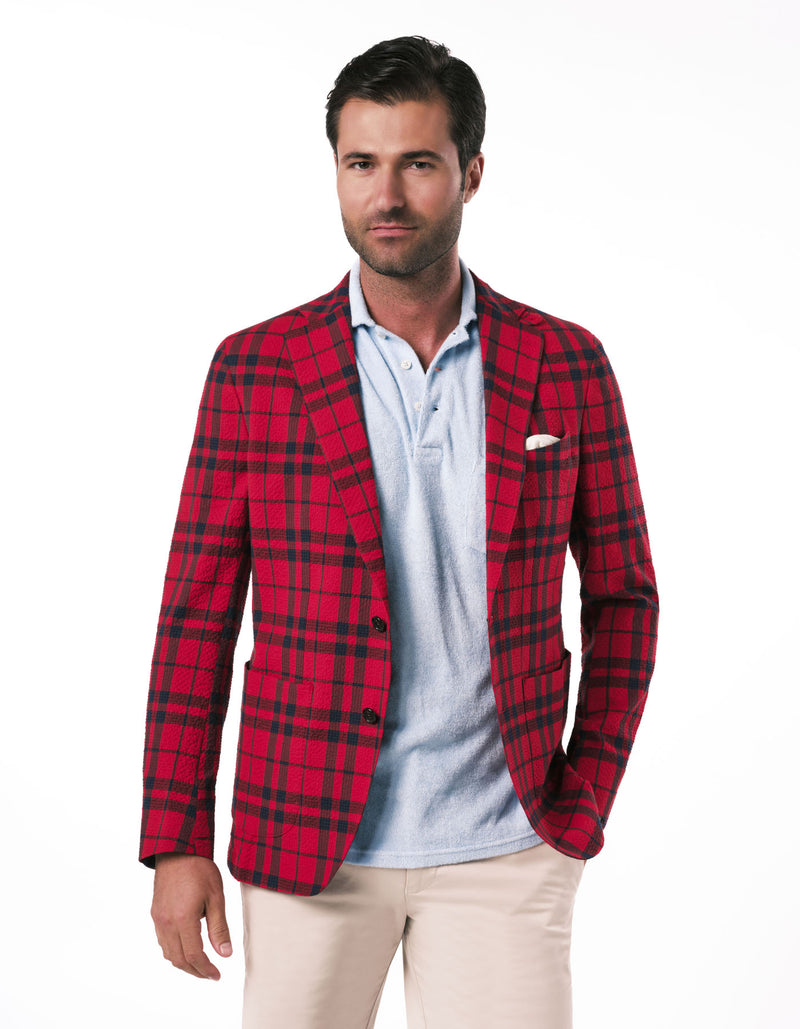 PLAID SEERSUCKER BLAZER RED