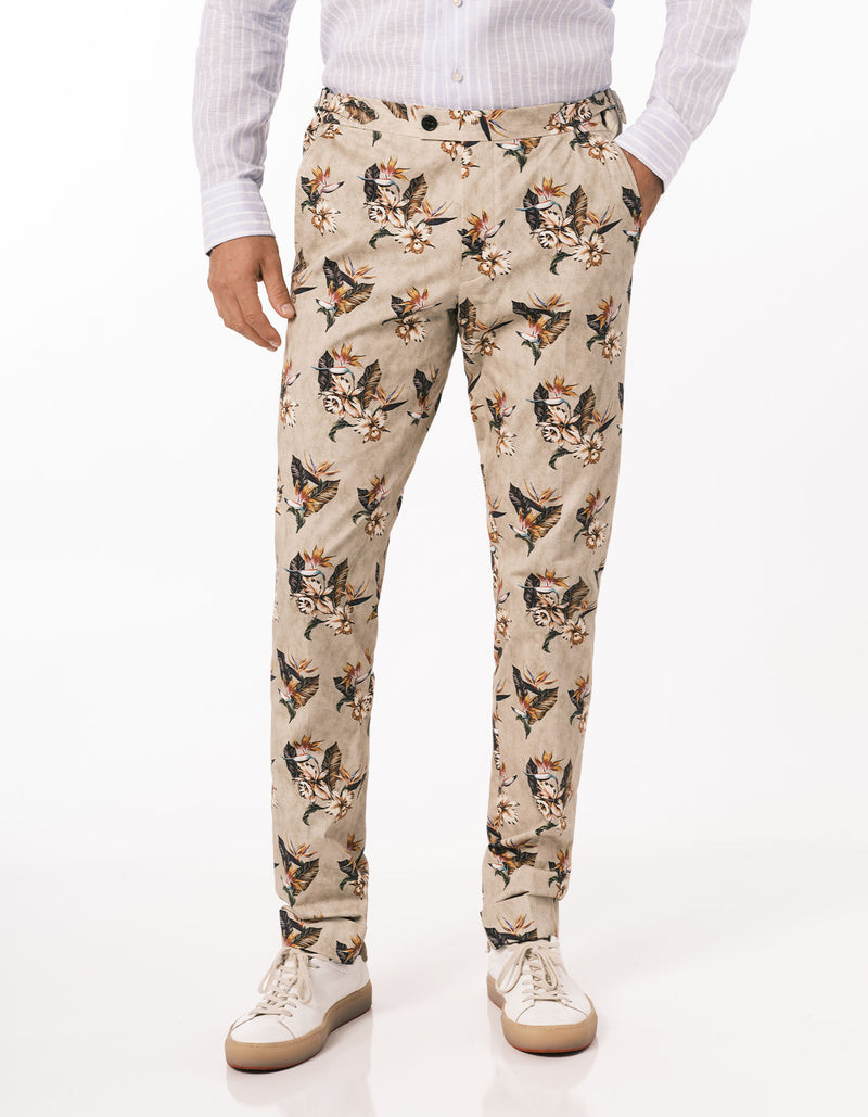 FLORAL PRINTED SIDE TAB PANT KHAKI