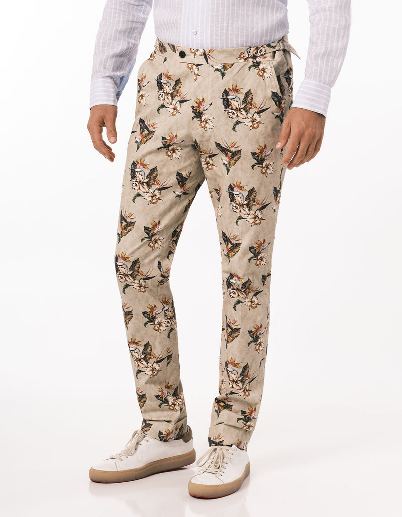 FLORAL PRINTED SIDE TAB PANT KHAKI