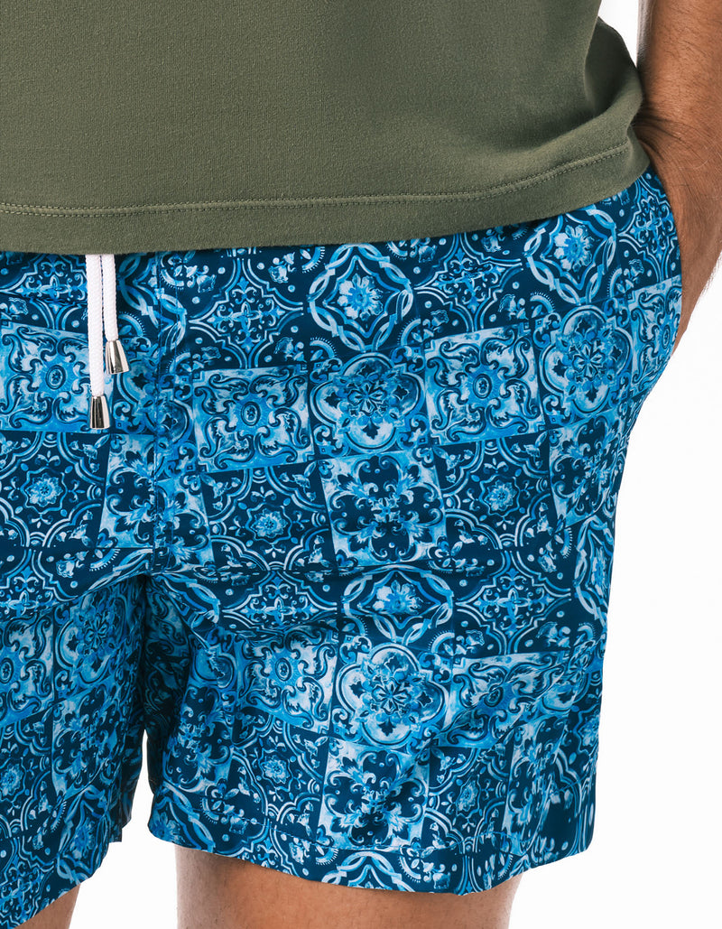 THE PATCHWORK PRINTED SWIM SHORTS NAVY