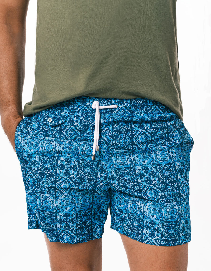 THE PATCHWORK PRINTED SWIM SHORTS NAVY
