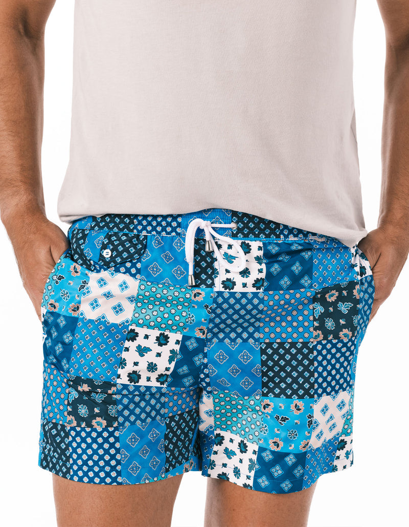 LIBERTY PATCHWORK PRINTED SWIM SHORTS BLUE