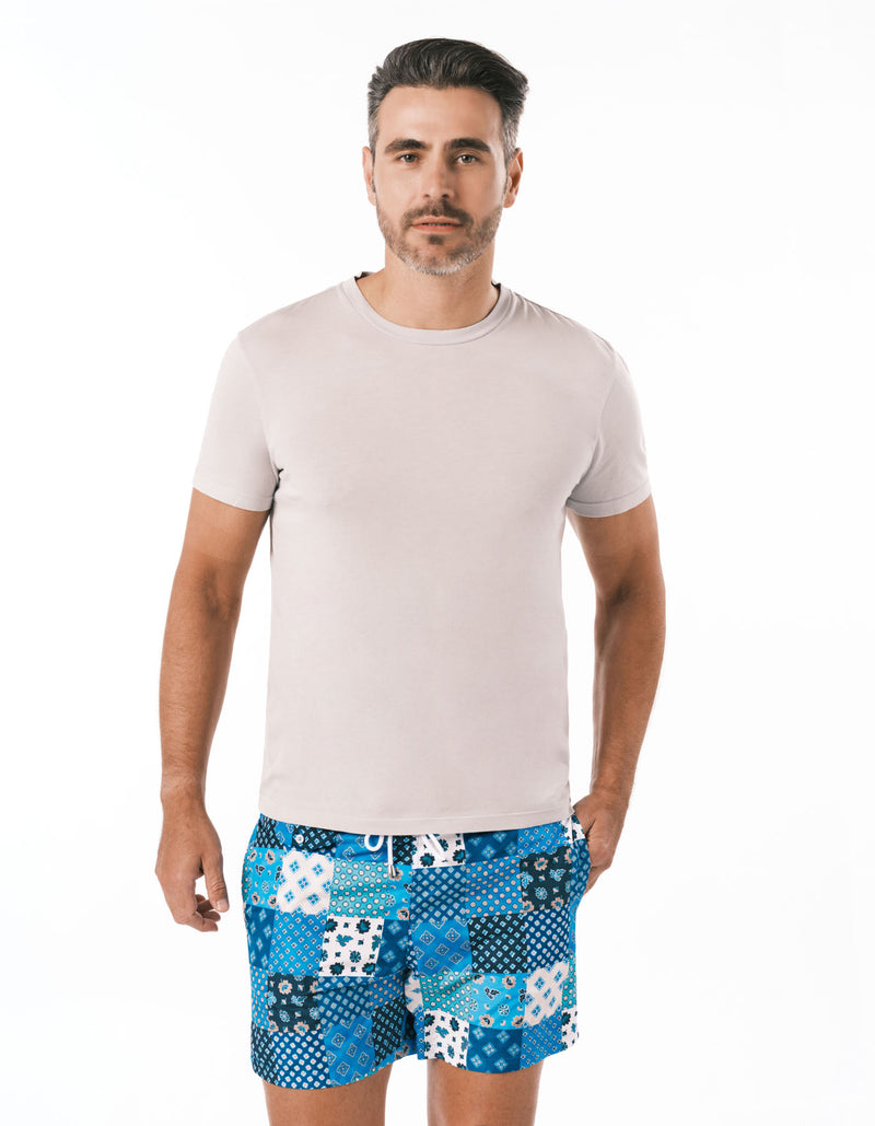 LIBERTY PATCHWORK PRINTED SWIM SHORTS BLUE