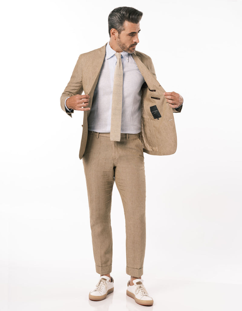 SOLID LINEN BLAZER & PLAIN FRONT PANT