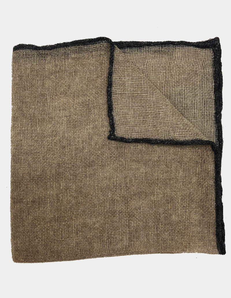 FAZZOLETTO CASHMERE FLANNEL SOLID CONTRAST FRAME HANDROLLED POCKET SQUARE
