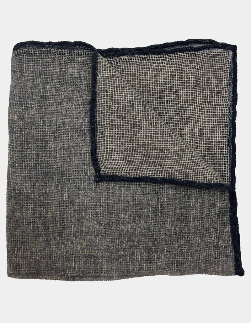 FAZZOLETTO CASHMERE FLANNEL SOLID CONTRAST FRAME HANDROLLED POCKET SQUARE