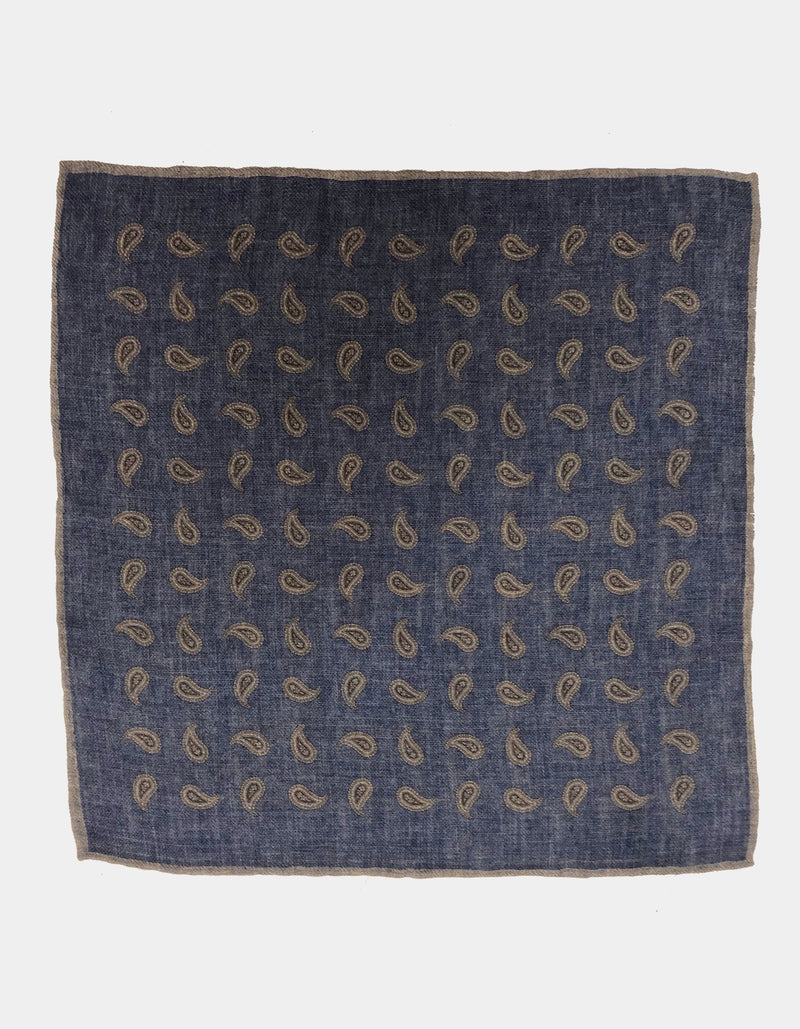 FAZZOLETTO WOOL FLANNEL DOUBLE SIDED GLEN CHECK PAISLEY POCKET SQUARE