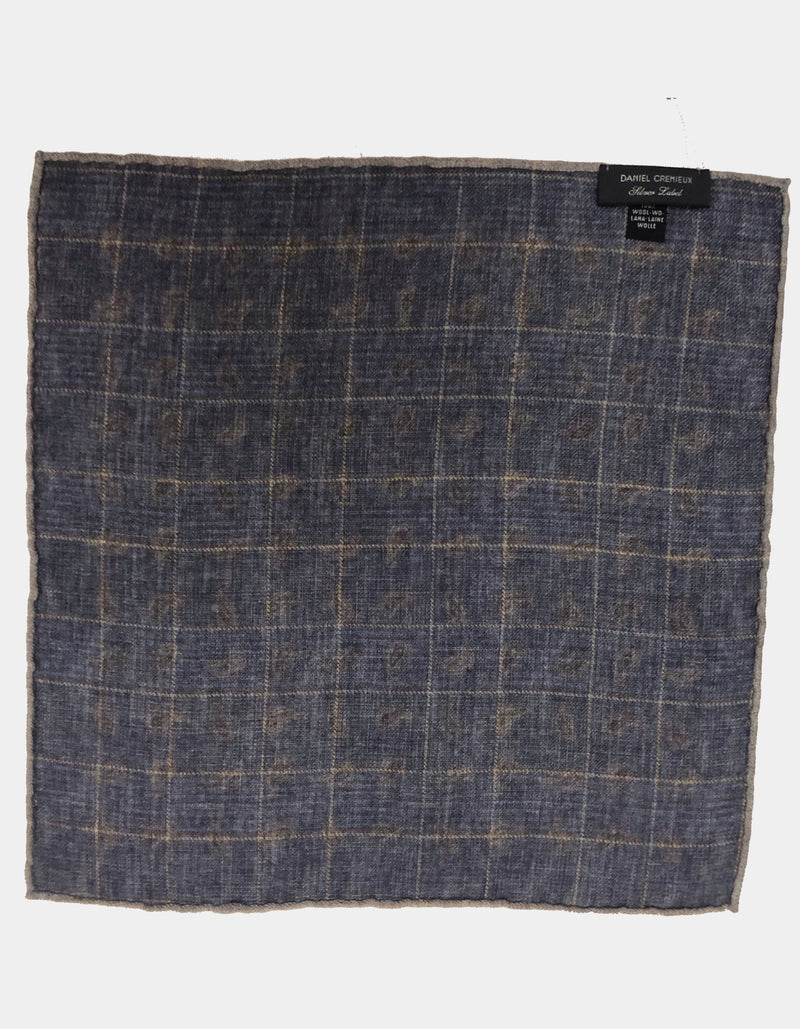 FAZZOLETTO WOOL FLANNEL DOUBLE SIDED GLEN CHECK PAISLEY POCKET SQUARE
