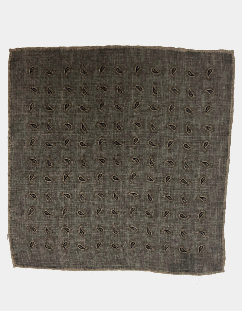 FAZZOLETTO WOOL FLANNEL DOUBLE SIDED GLEN CHECK PAISLEY POCKET SQUARE