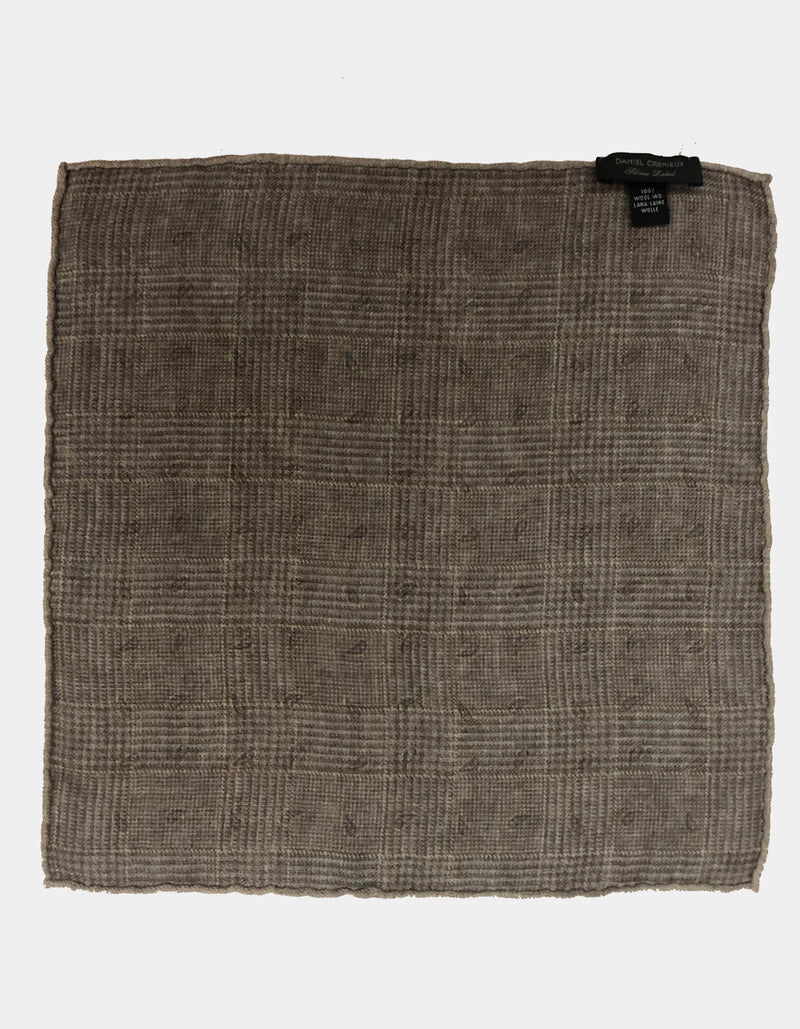 FAZZOLETTO WOOL FLANNEL DOUBLE SIDED GLEN CHECK PAISLEY POCKET SQUARE