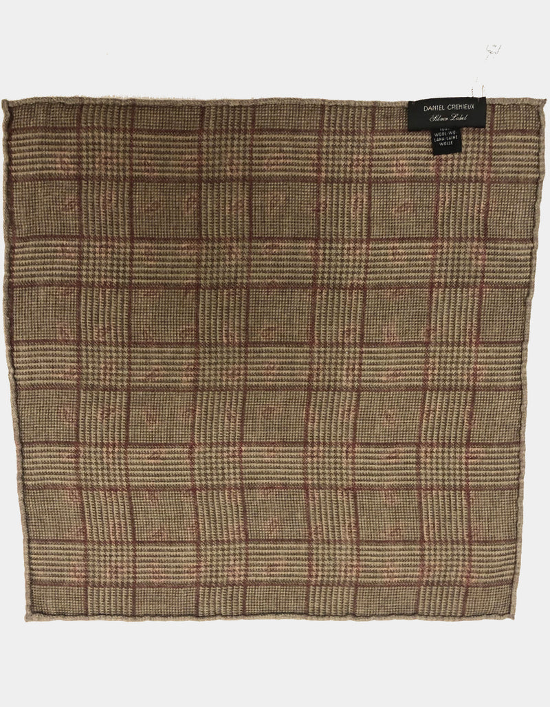 FAZZOLETTO WOOL FLANNEL DOUBLE SIDED GLEN CHECK PAISLEY POCKET SQUARE