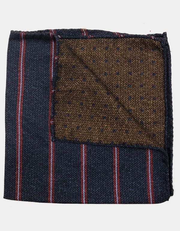FAZZOLETTO SILK WOOL BLEND DOUBLE SIDED PAISLEY POLKA DOTS POCKET SQUARE