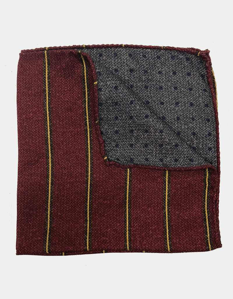 FAZZOLETTO SILK WOOL BLEND DOUBLE SIDED PAISLEY POLKA DOTS POCKET SQUARE