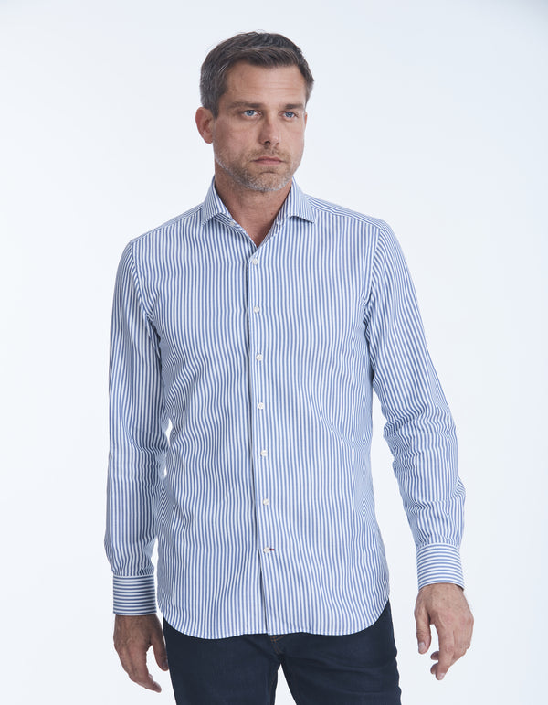DOBBY STRIPE ONE PIECE SPREAD COLLAR SHIRT
