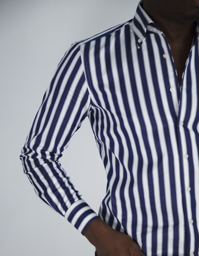 TWILL STRIPE BUTTON DOWN COLLAR SHIRT