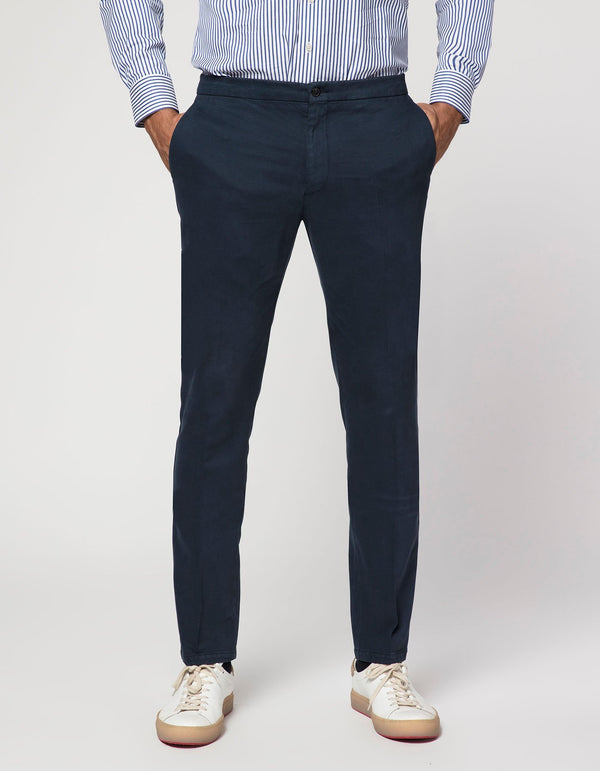 NAVY COTTON CASHMERE MOLESKIN PLAIN FRONT PANT