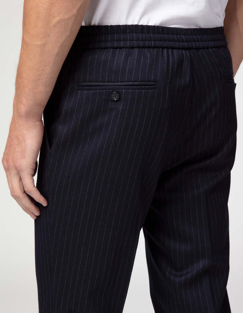 CREMIEUX WOOL PINSTRIPE JOGGER PANTS NAVY