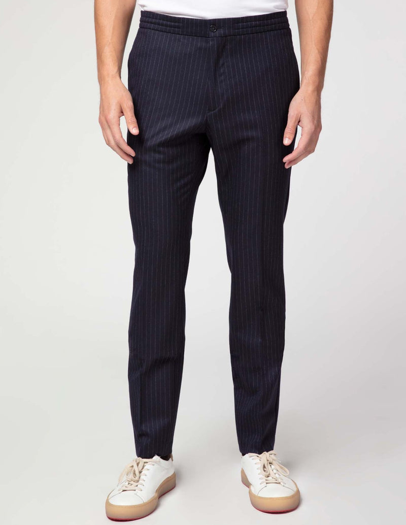 CREMIEUX WOOL PINSTRIPE JOGGER PANTS NAVY