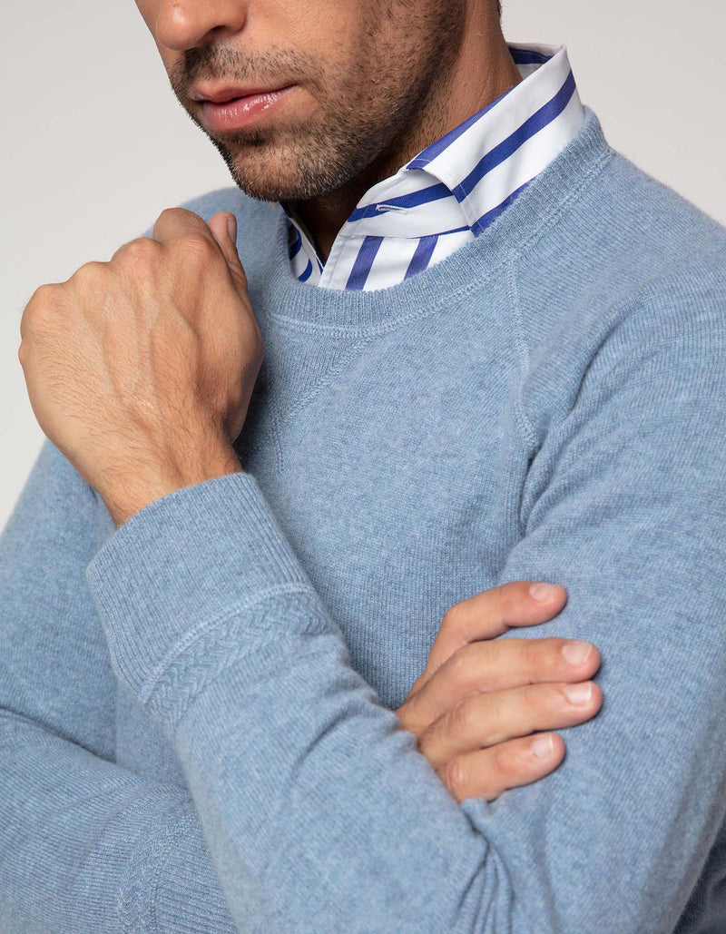 PALE BLUE CASHMERE CREWNECK SWEATER