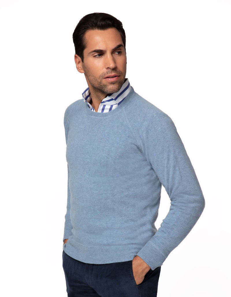 PALE BLUE CASHMERE CREWNECK SWEATER