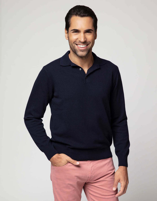 CREMIEUX EXTRA FINE MERINO POLO NAVY