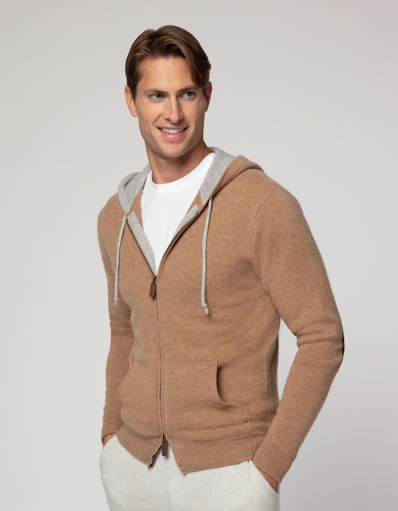 CREMIEUX CASHMERE HOODIE CAMEL HEATHER