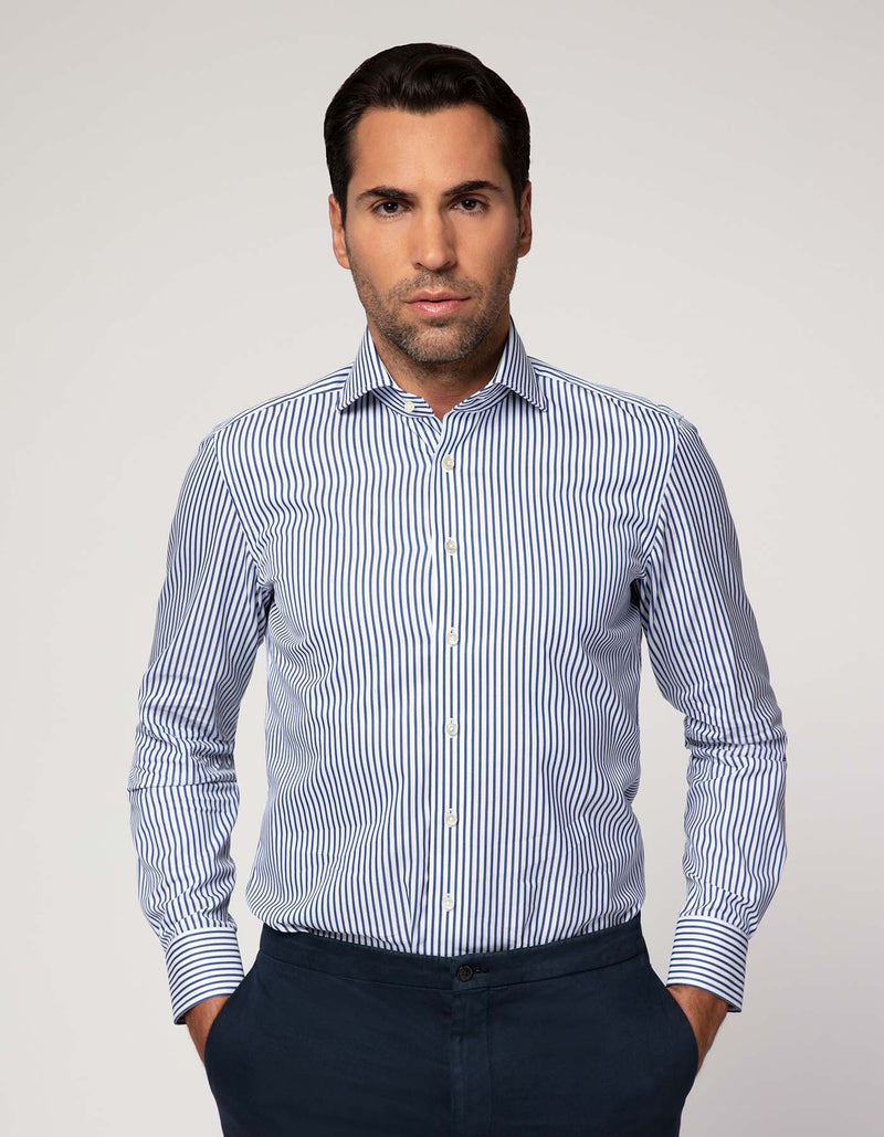 CREMIEUX LUXURY HONEYCOMB STRIPE SPREAD COLLAR SHIRT