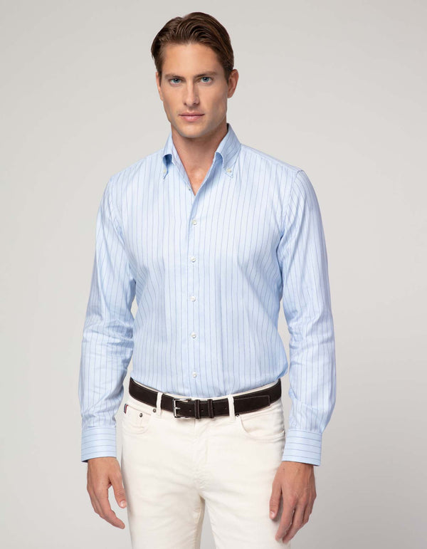 CREMIEUX LUXURY PINPOINT STRIPE BUTTON DOWN COLLAR SHIRT