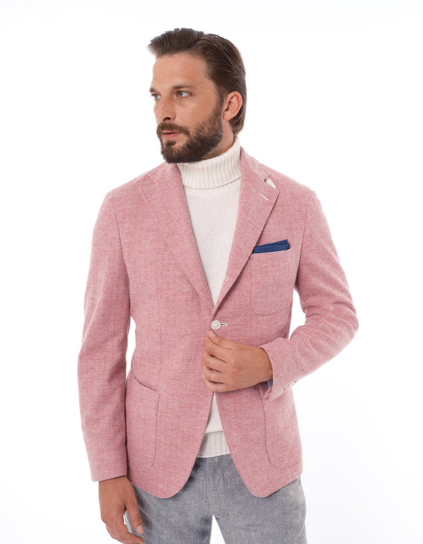 HERRINGBONE COTTON WOOL BLAZER