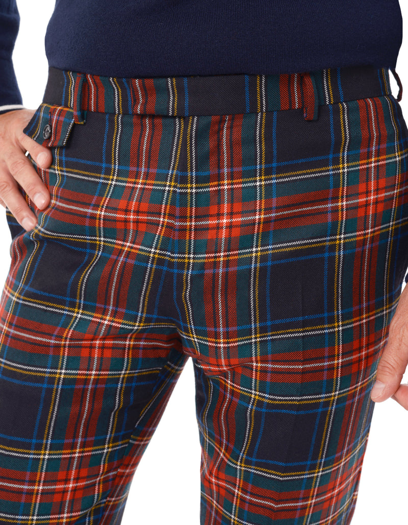 BLACK STEWART TARTAN PLAIN FRONT PANTS