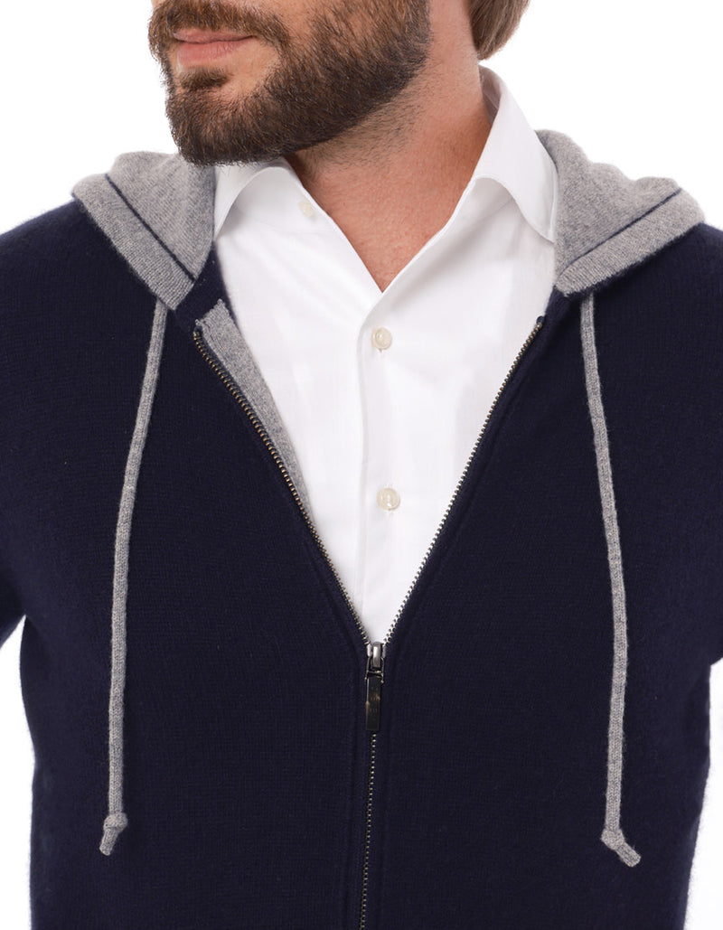 100% CASHMERE HOODIE WITH SUEDE ELBOW PATCH