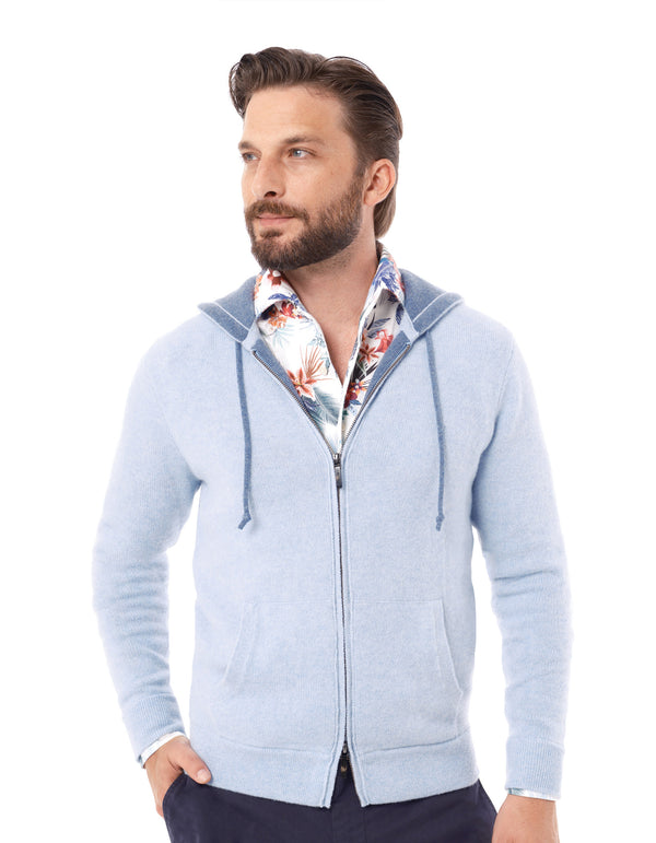 100% CASHMERE HOODIE WITH SUEDE ELBOW PATCH