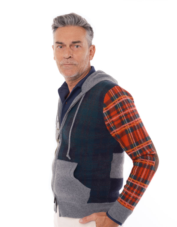100% CASHMERE PATTERN BLOCKED HOODIE