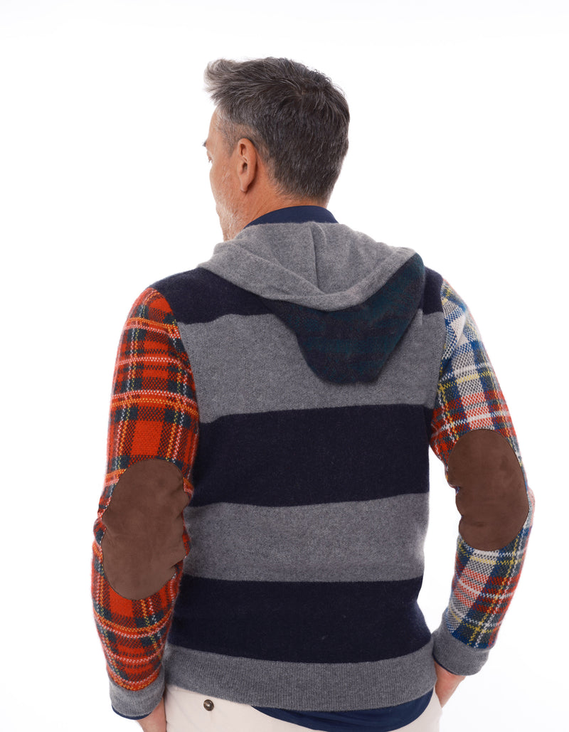 100% CASHMERE PATTERN BLOCKED HOODIE