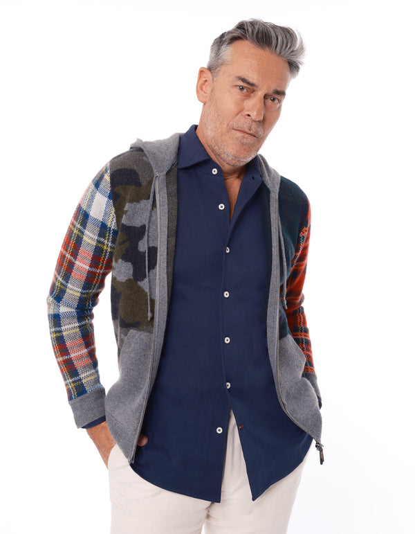 100% CASHMERE PATTERN BLOCKED HOODIE