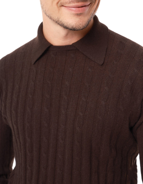 100% ITALIAN CASHMERE CABLE SWEATER WITH COLLAR